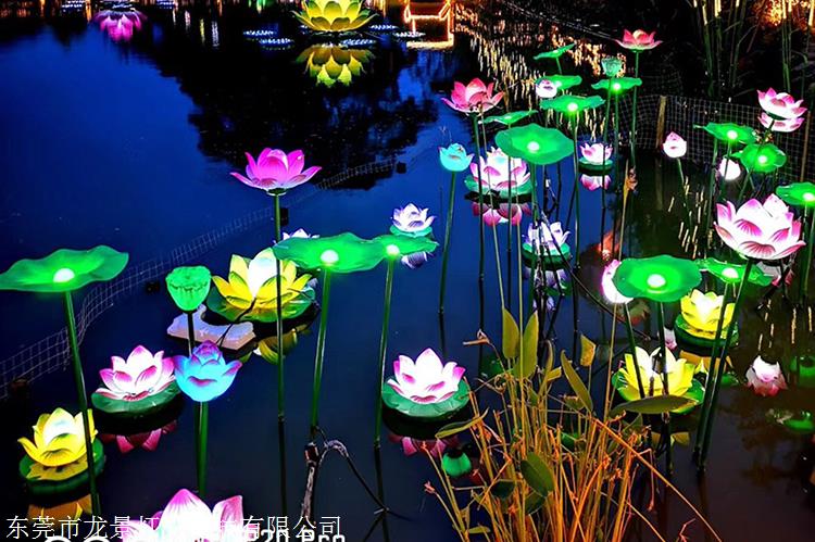 帶桿荷花燈 亞克力荷花景觀燈 帶桿荷葉景觀燈 池塘水池裝飾蓮花-搜了